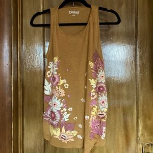 Yellow/purple floral racer back top Size Small